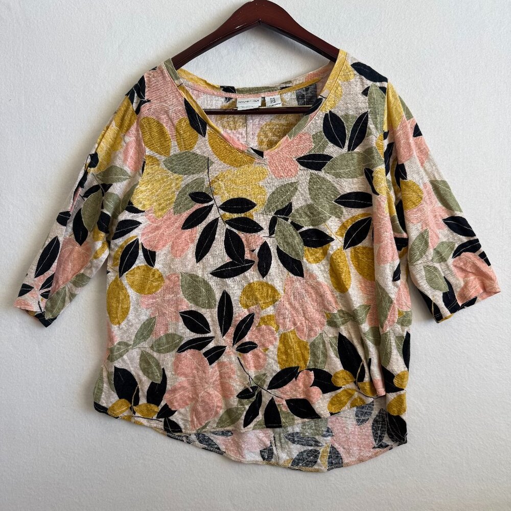 Rachel Zoe Shirt Top Women Size 1X 100% Linen Botanical Floral Loose Fit Boho